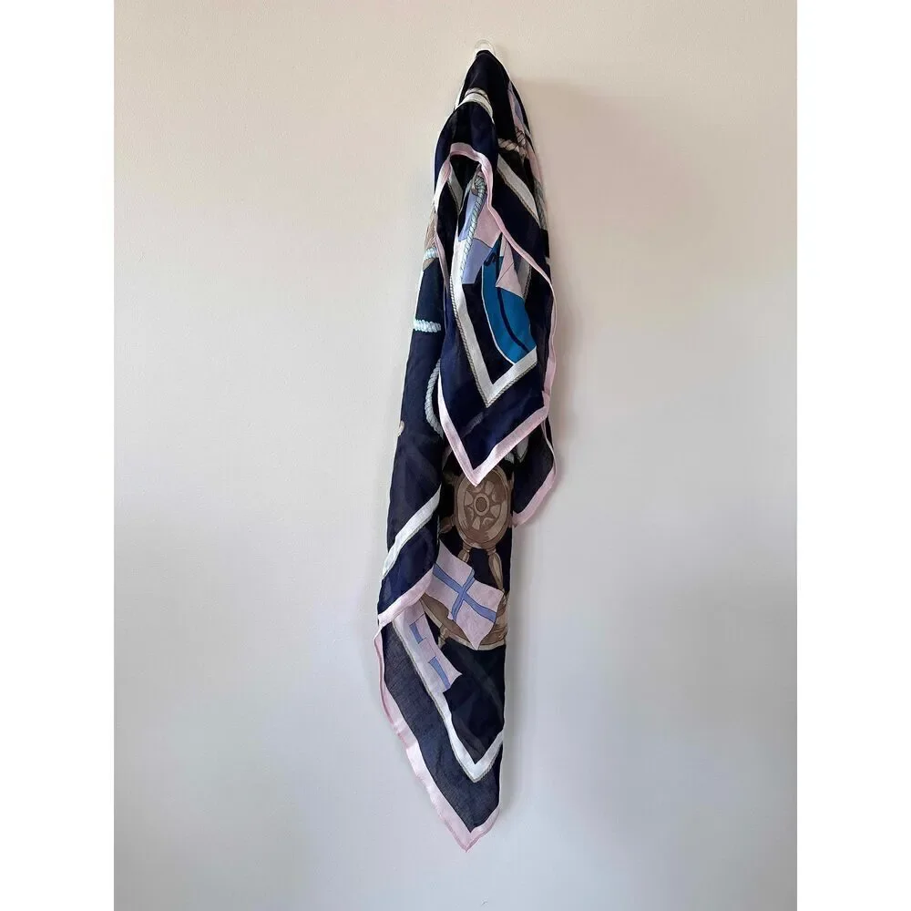 Talbots‎ Square Starboard Port Scarf Silk Indigo Blue Multi